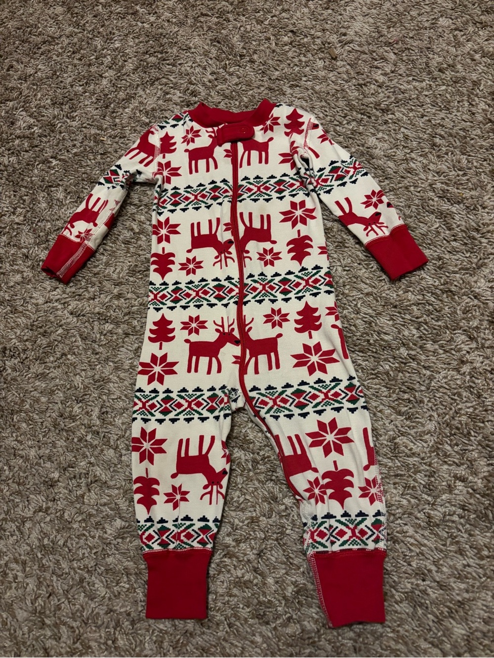 Hanna Andersson Red & Cream Reindeer Holiday One-Piece Pajamas